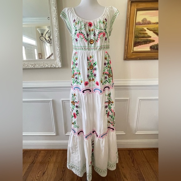 New Anthropologie Embroidered Off-The-Shoulder Maxi Dress Medium White - Picture 6 of 9